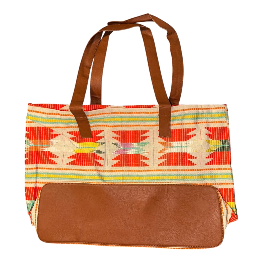 RAJ‎ Vegan Leather Tote Aztec Orange Boho Beach Woven - Picture 2 of 4